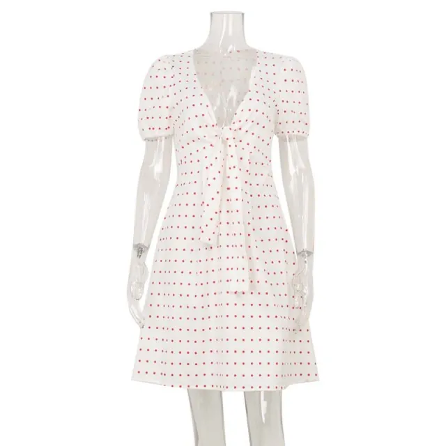 Summer Sexy Low Cut Dress With Bow Decoration Polka Dot Printing L - Shop at LoveMi