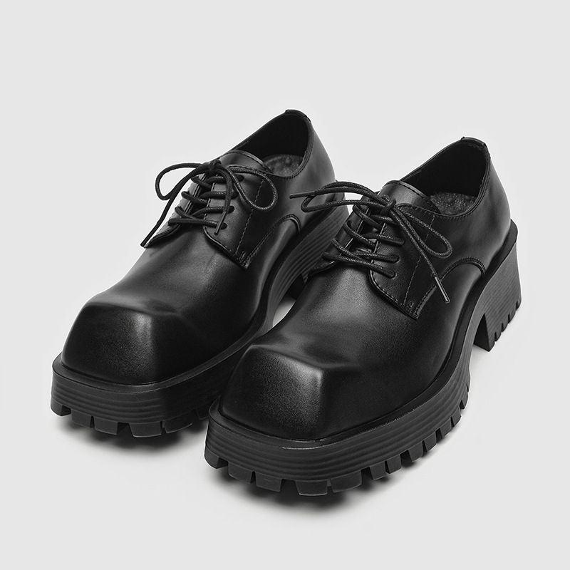 Versatile Comfortable Thick Soled Casual Square Toe Elevating Derby Shoes