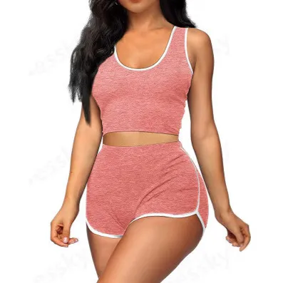 Women's Fashion Casual Multicolor Sports Shorts Suit Pink - Shop at LoveMi