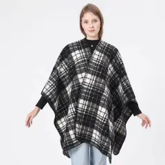 Spring, Autumn And Winter Air Conditioning Blanket Warm Cloak Women's High-grade Classic Plaid Elegant Shawl - Black And White - View 1