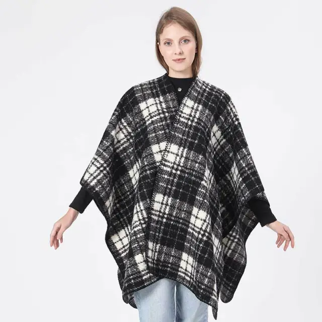 Spring, Autumn And Winter Air Conditioning Blanket Warm Cloak Women's High grade Classic Plaid Elegant Shawl Black And White - Shop at LoveMi