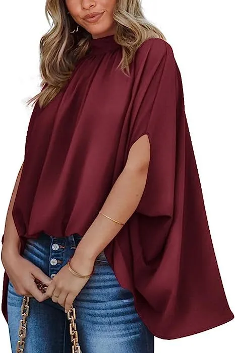 Oversized Top Batwing Sleeve Tarpaulin For Women Wine Red - Shop at LoveMi