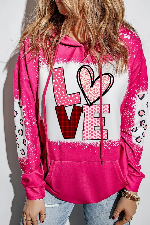 Leopard Print Drawstring Hoodie Women's Long Sleeve Pullover Bb666 Letter - Shop at LoveMi