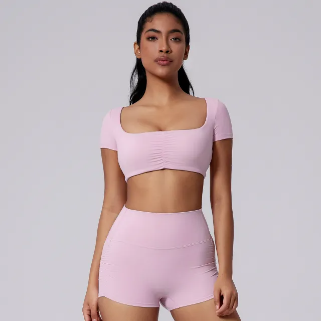Women's Spring And Summer Solid Color Short Sleeve Pink - Shop at LoveMi