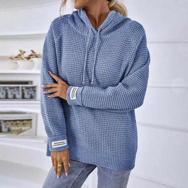 Women's Solid Color Pullover Knitted Sweater Blue - Shop at LoveMi