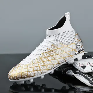 Soccer Shoes Long And Short Spikes Adult Student Race Shoes Training - White