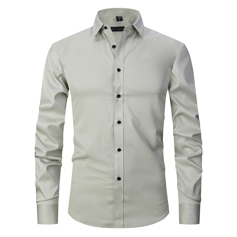 Solid-color Stretchy Cardigan Wrinkle-resistant Long-sleeve Shirt