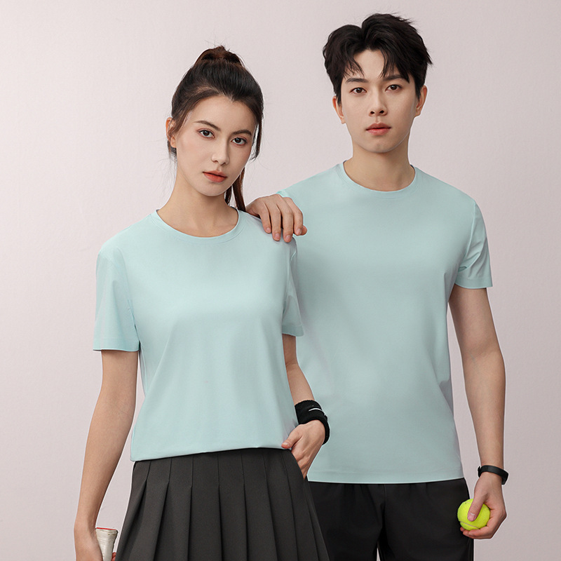Ice Silk Quick-drying T-shirt Antibacterial Anti-UV Solid Color Short Sleeve Casual