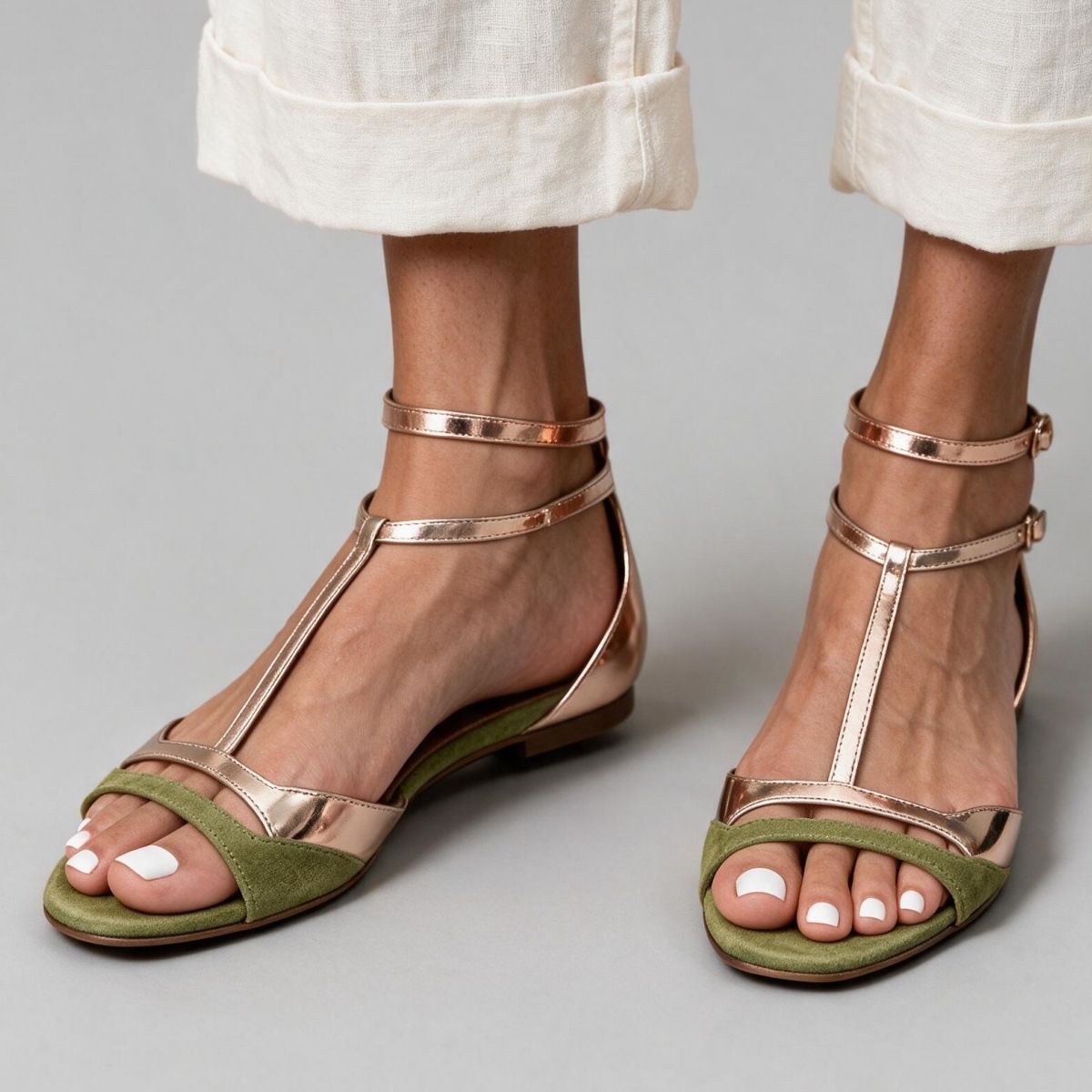 Peep-Toe Flat Sandals, picture 2 of 6