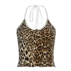Leopard Print Lace Halter Lace-up Camisole - Colour - View 1