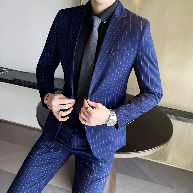 Men's Stripe Trendy Casual Handsome Two-piece Suit