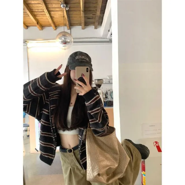 Sweet Style Contrasting Color Striped Temperament Hooded Long sleeved Sweatshirt For Women - Shop at LoveMi