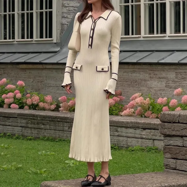 Chanel inspired Subtly Luxurious Figure hugging Knit Dress With An Elegant Design White - Shop at LoveMi