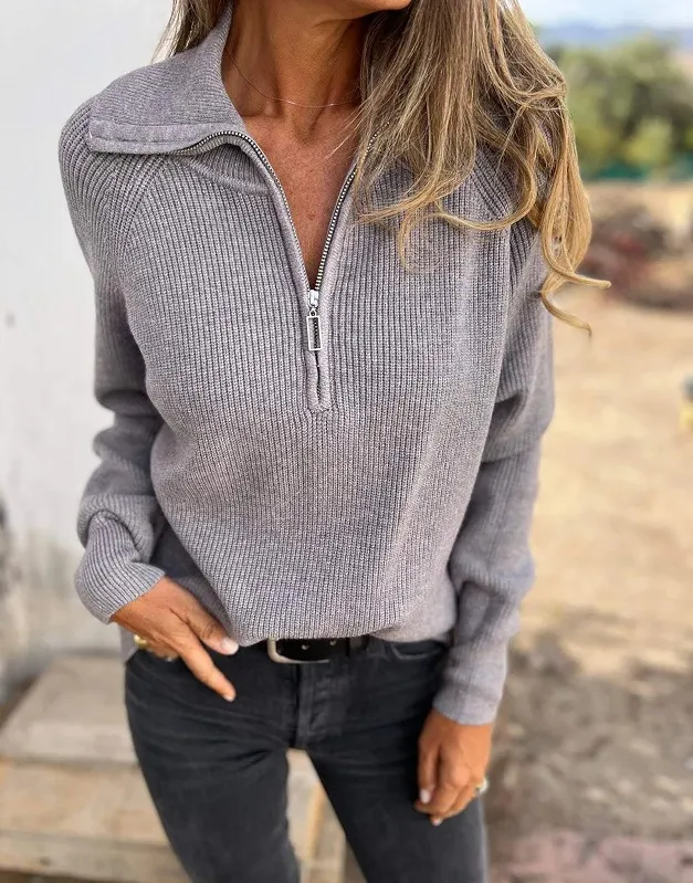 New Casual Solid Color Sweater For Women Gray - Shop at LoveMi