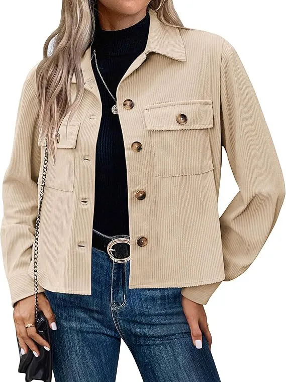 Short Corduroy Button Navel Jacket Short Coat Cross Border Apricot - Shop at LoveMi