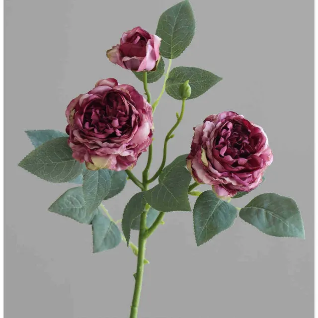 Simple Living Room Focusing Edge 3 Head Emulational Rose Flower Autumn Purple - Shop at LoveMi