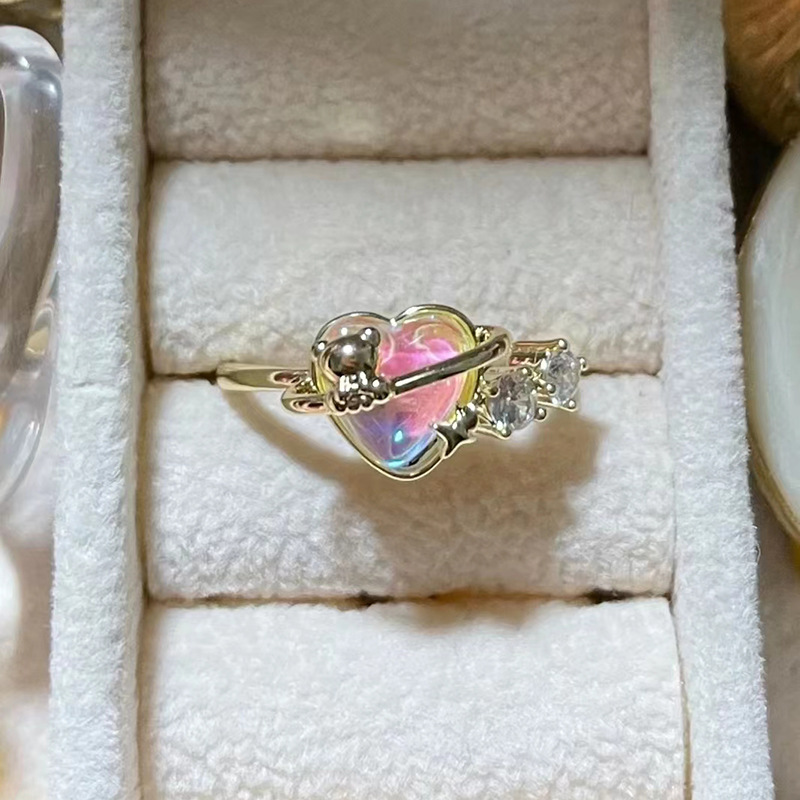 Love Heart-shaped Ring Female Bear Diamond