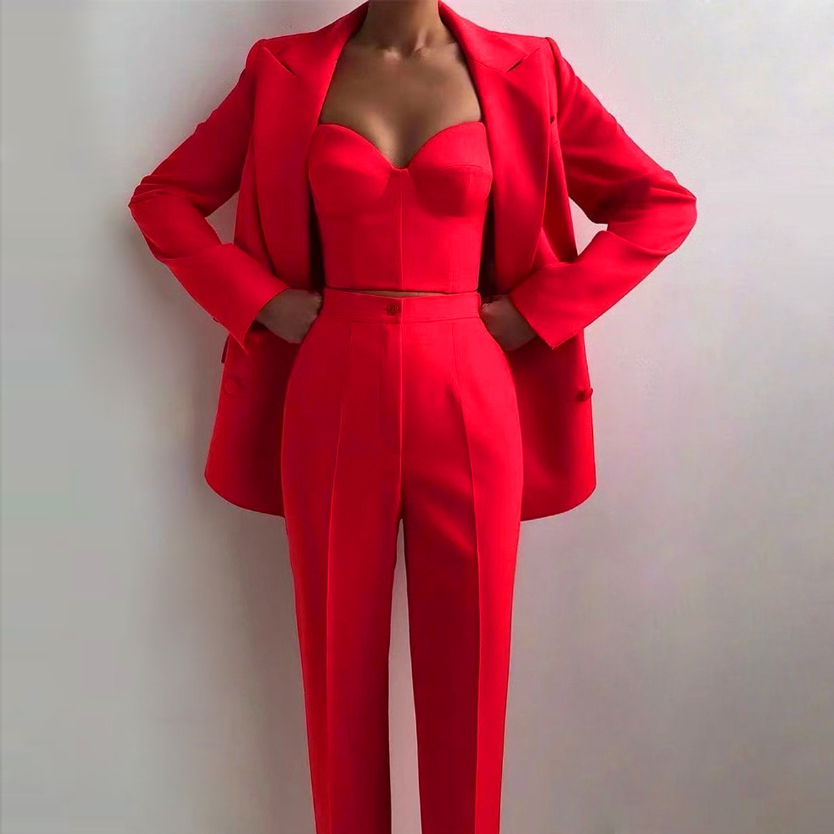 Leisure Temperament Commute Women's Fashion Suit Red - Shop at LoveMi