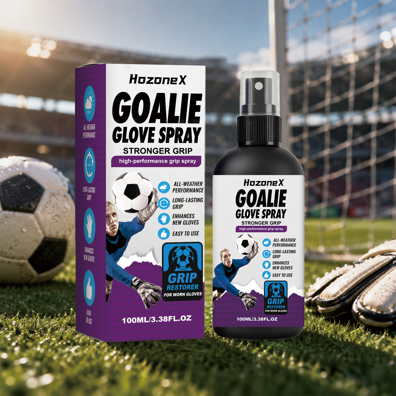 Goalkeeper Sports Gloves With Surface Friction Enhancement, Adhesive Spray