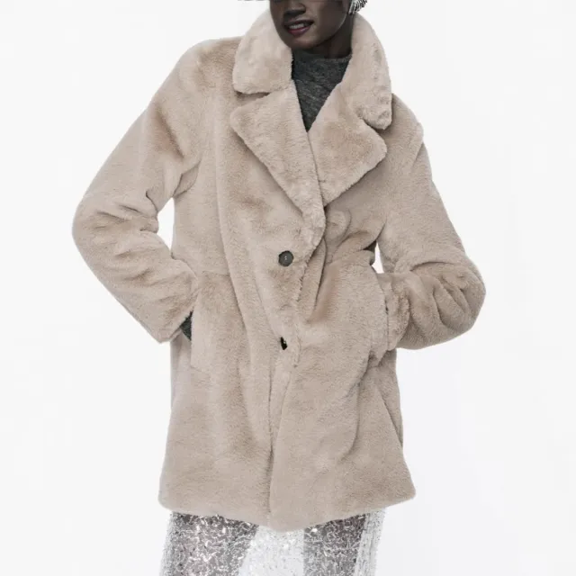 Fall Winter Fashion Artificial Fur Women's Warm Mid length Coat Light Khaki - Shop at LoveMi