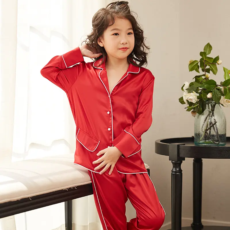 Thin Children's Loungewear Long Sleeve Silk Pajamas