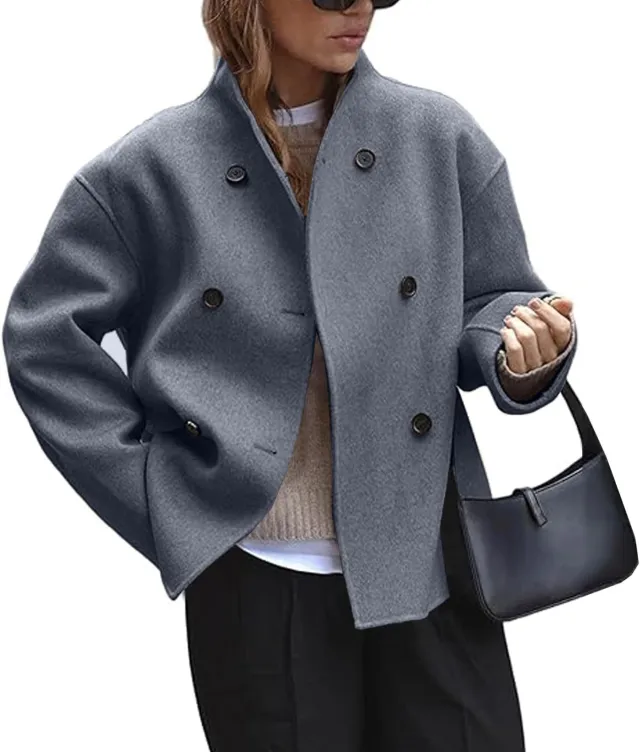 Fashion Three row Button Short Plaids And Tweedst Coat Double faced Woolen Goods For Autumn And Winter Gray - Shop at LoveMi