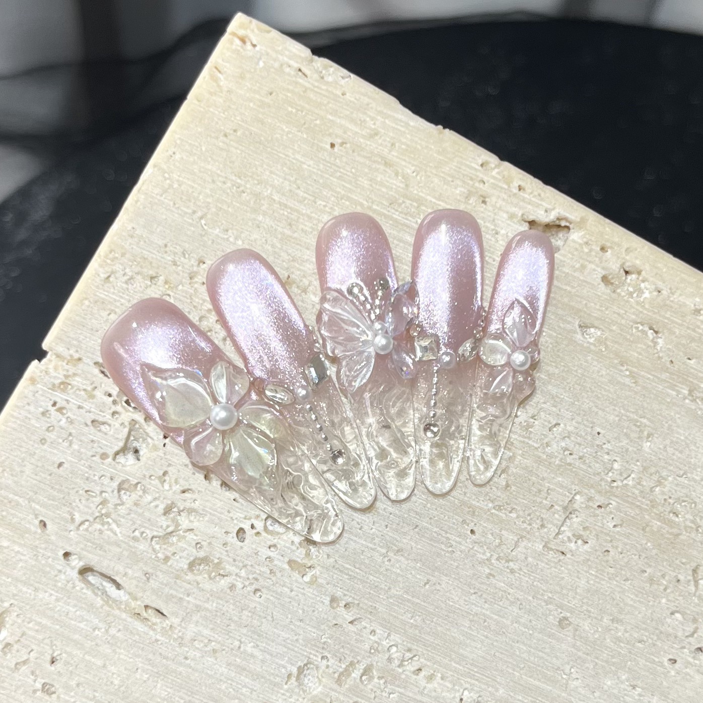 Hand-carved Three-dimensional Flower Petalspurely Handmade Wearable Nails