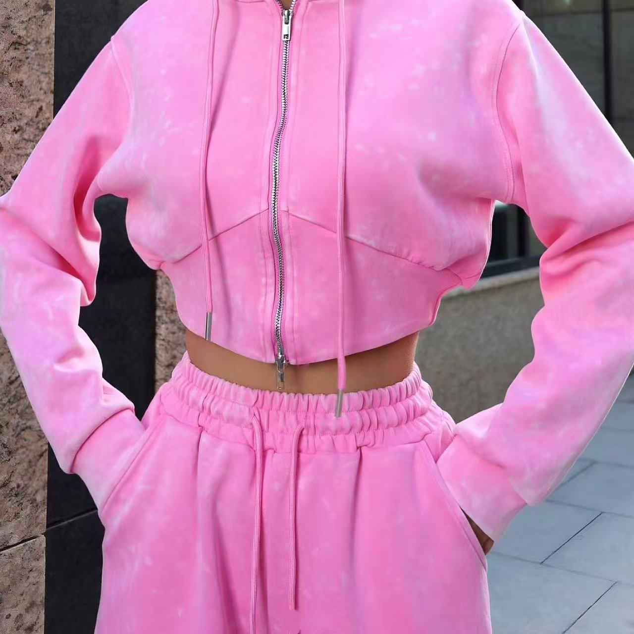 Womens Long-sleeve Zip-up Hoodie And Straight-leg High-waist Casual Sweatpants Set 9