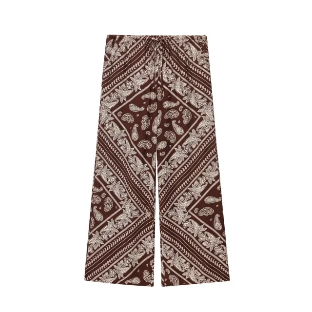 Straight Loose Printed Casual Shirt With Mid waist Floor length Wide leg Pants Trousers - Shop at LoveMi
