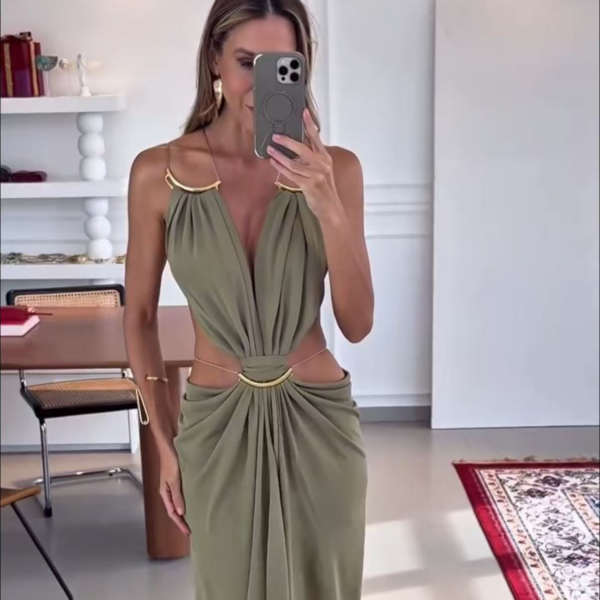 Womens Casual Hollowed-out Halterneck Dress