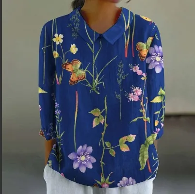 Women's Fashionable Retro Floral Print Shirt Floral - Shop at LoveMi