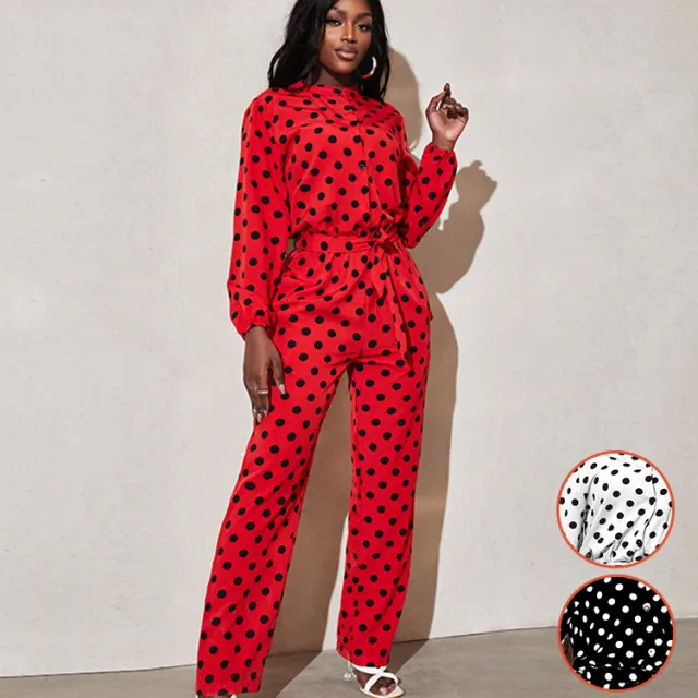 European And American Fashion Casual Long sleeved Jumpsuit Red - Shop at LoveMi
