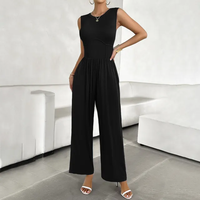 Temperament Pure Color Slim Sleeveless Jumpsuit Black - Shop at LoveMi