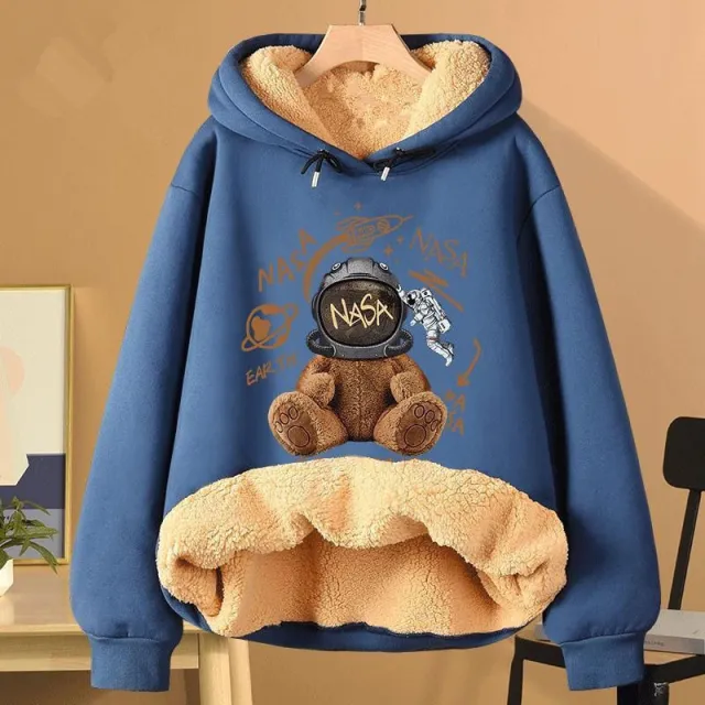Extra Thick Lambswool Hooded Sweatshirt For Women Fleece Lined And Loose Fitting Blue - Shop at LoveMi