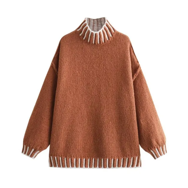 Women's Fashion Casual Multi color Loose Pullover Sweater Coffee - Shop at LoveMi