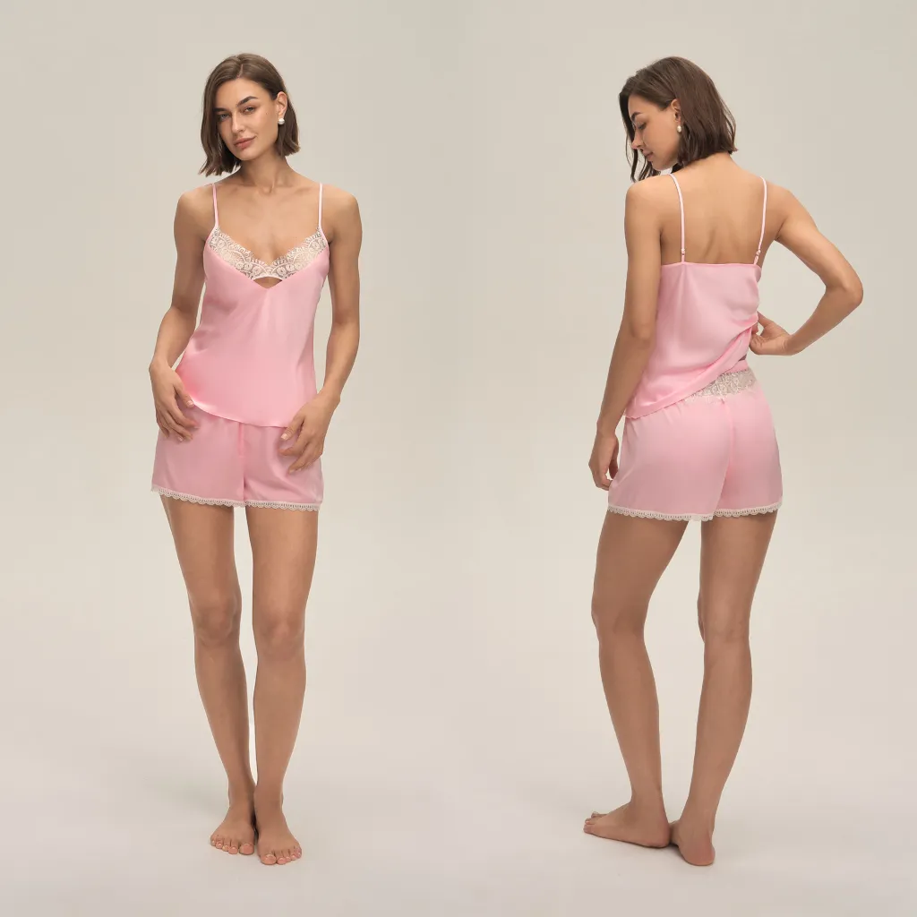 Womens Suspender Shorts Casual Comfortable Loungewear Set - Pink