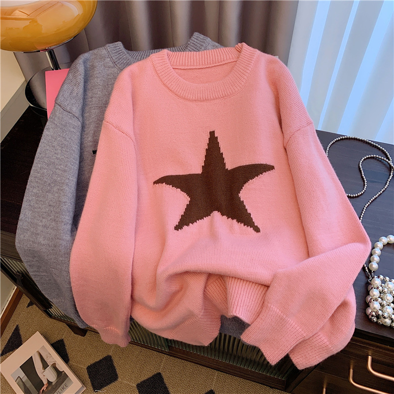 Title 8, Idle Style Five-pointed Star Crew Neck Pullover...