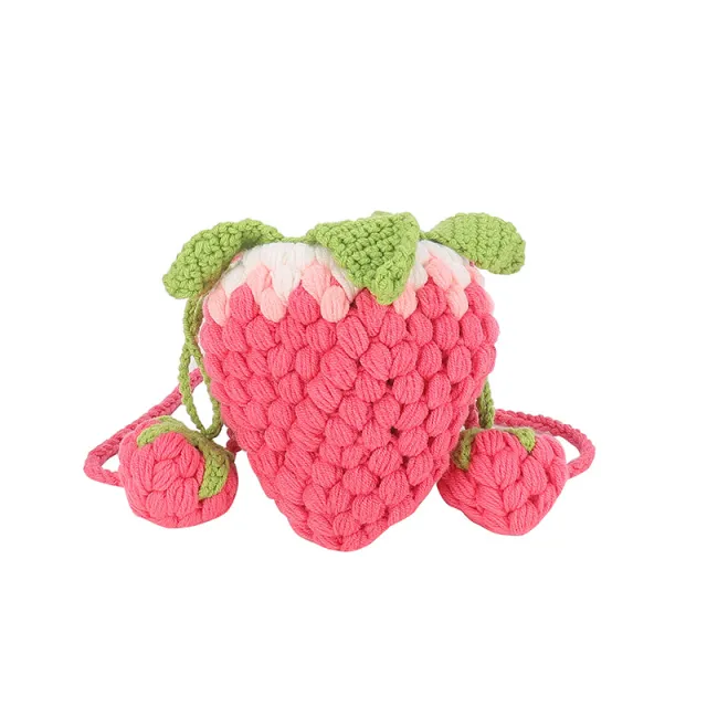 Wool Crochet Gradient Strawberry Shape Bag Knitting Rose - Shop at LoveMi