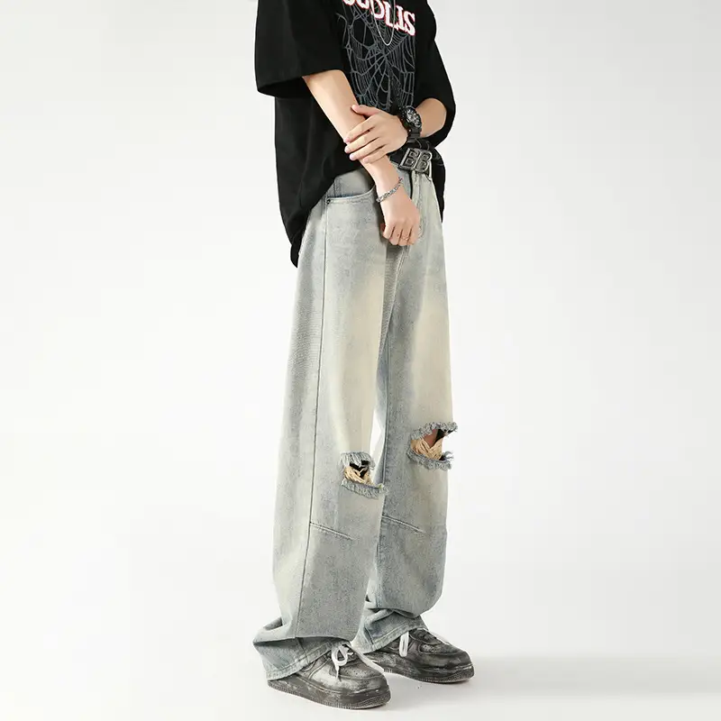 Men's Summer American Washed Broken Holes Pants