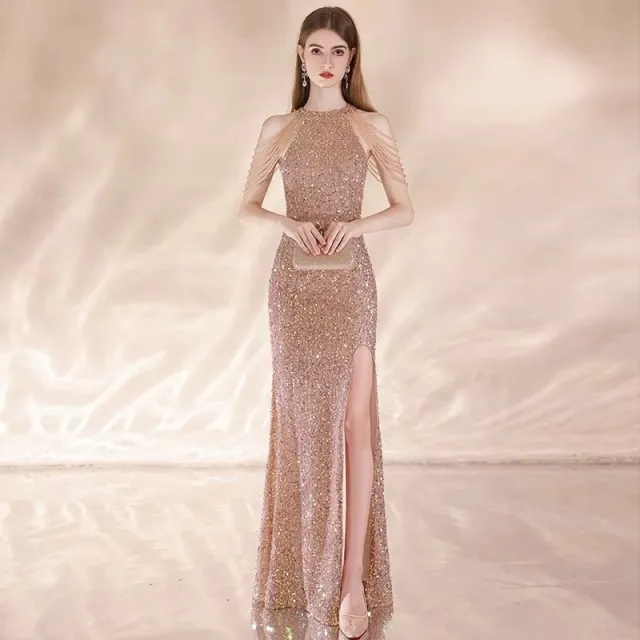 Niche High end Ladies Host Dress Apricot Slit - Shop at LoveMi