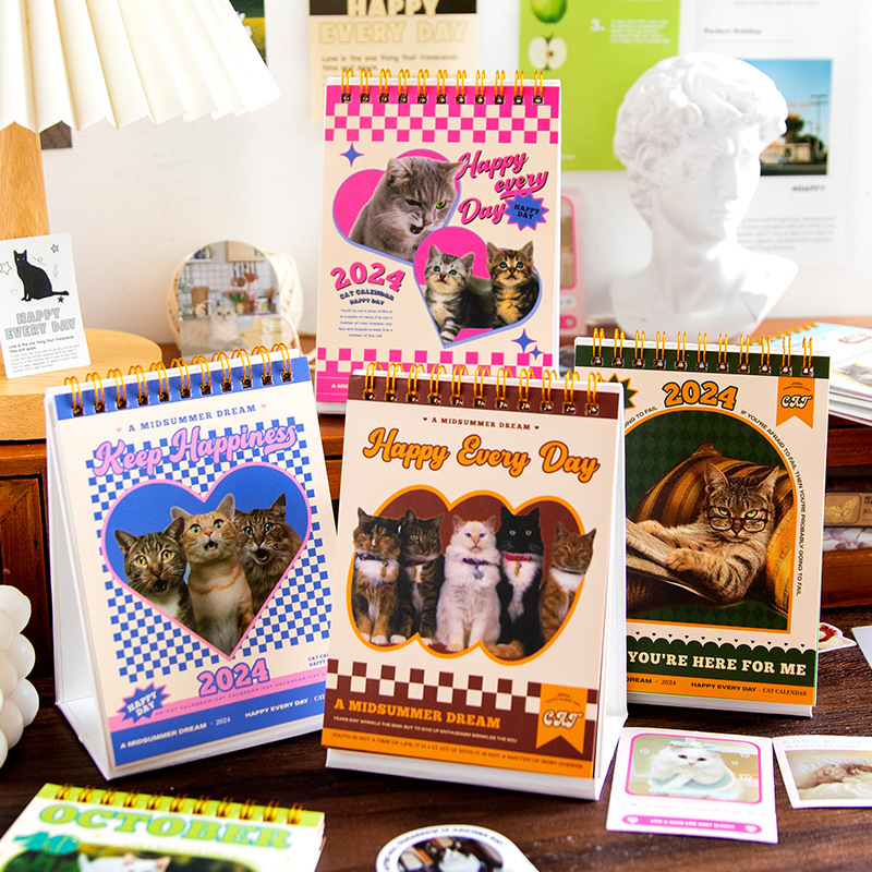 Cat Radio Cute Cartoon Artistic Style Plan Table Calendar
