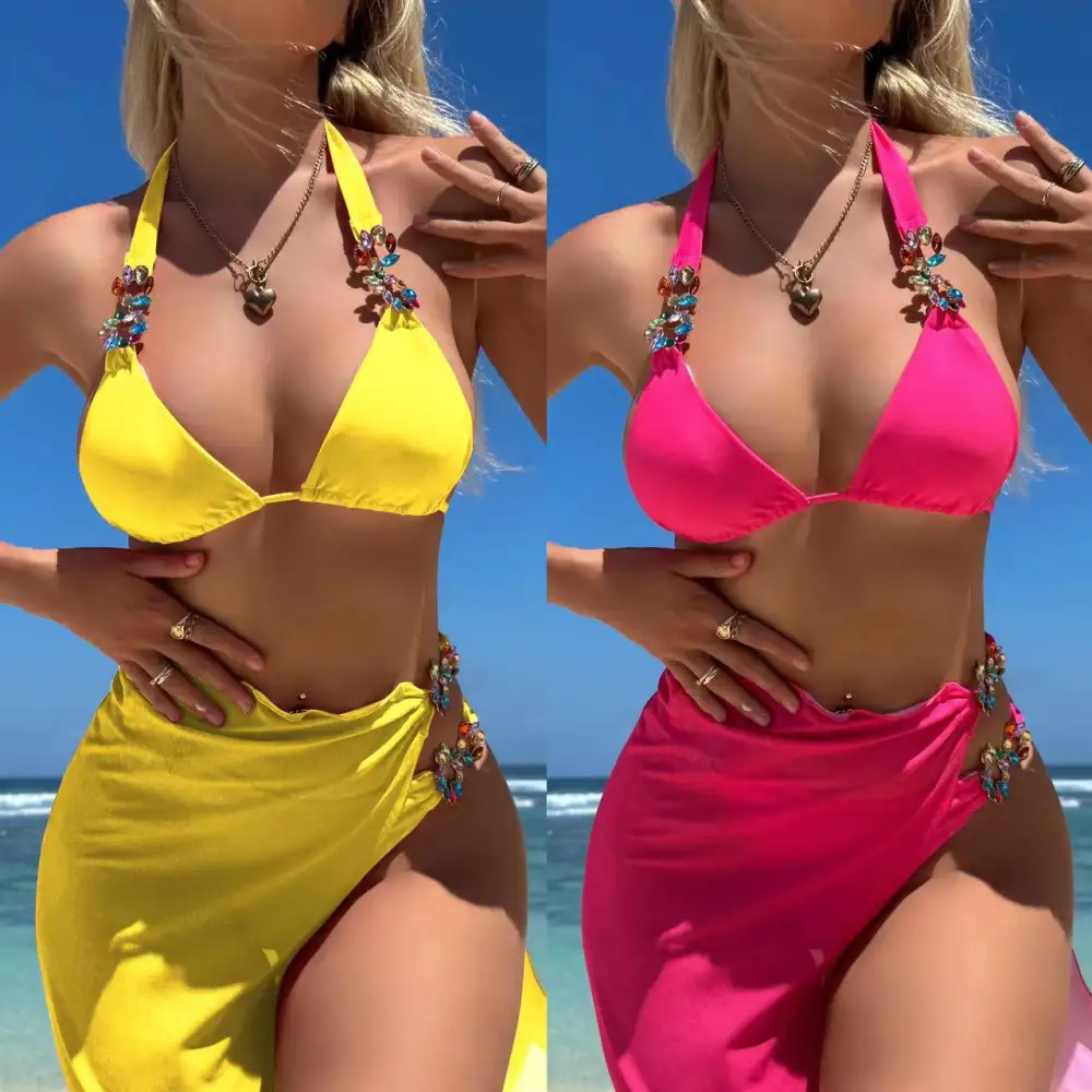 Light Diamond Solid Color Long Skirt Mesh Three Piece
