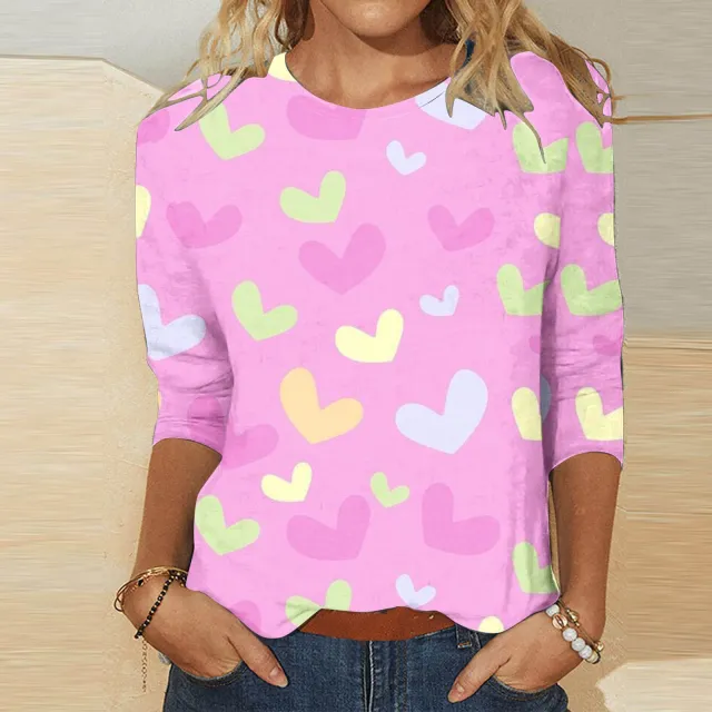 Valentine's Day Female With Hearts Printing Crew Neck T shirt Top Rq4127503 L - Shop at LoveMi