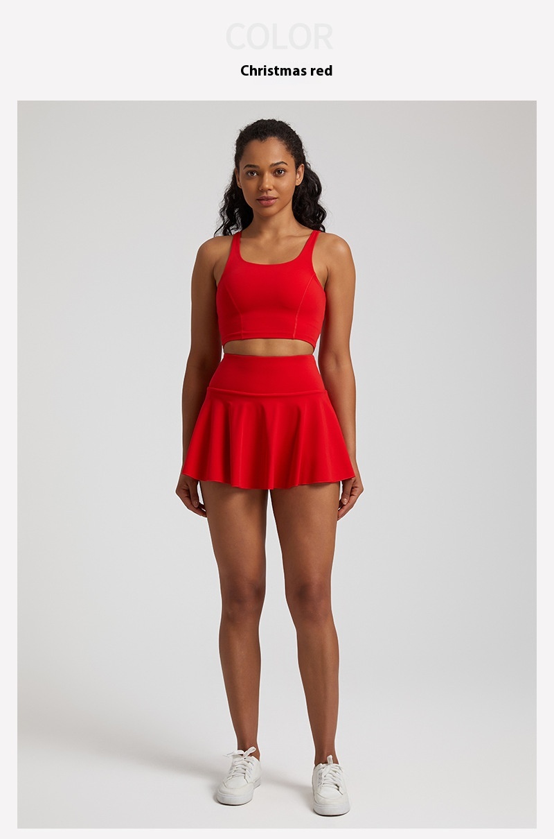 Nude Feel Outdoor Running Fitness Casual Pleated Mini Skirt Vest Suit - Image 17