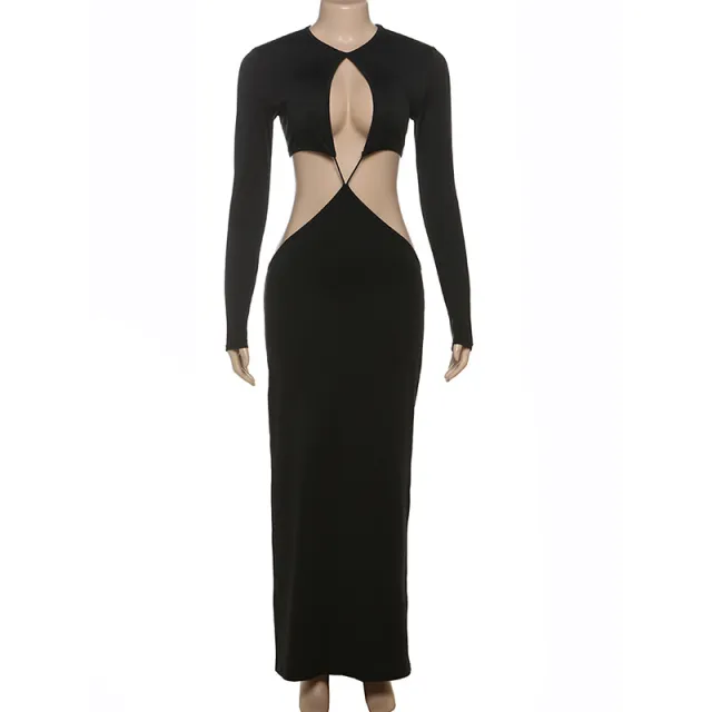 Women's Fashion Hollowed out Sheath Long Dress Black - Shop at LoveMi