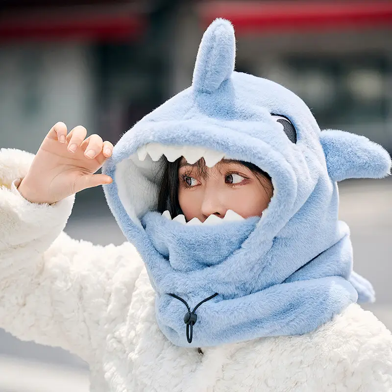 Ski Headgear Ear Protection Face Sleeve Cap Warm Veneer Cartoon Shape Shark Helmet Hat