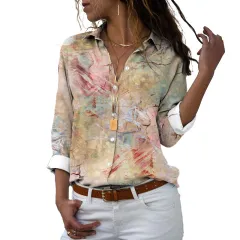 Flower 3D Digital Printing Long Sleeve Lapel Shirt - P03728-S - View 1