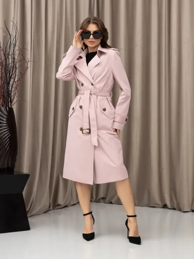 Double Breasted Women's Dust Coat Classic British Style Lace up Pink - Shop at LoveMi