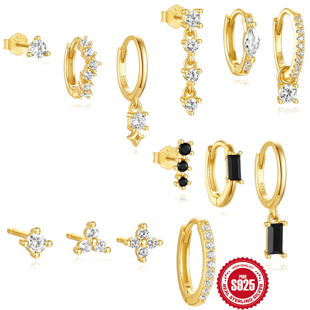 Sterling Silver Inlaid Star Geometric Pendant Earrings