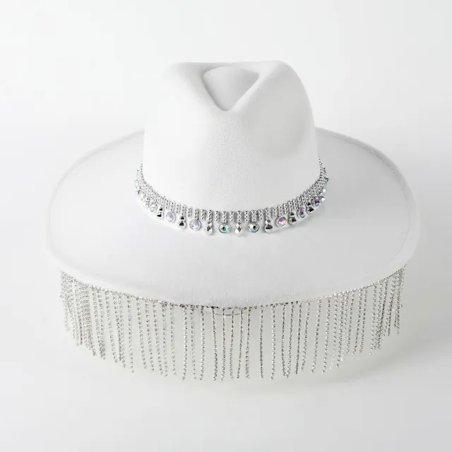 Pendant Wide Brim Top Hat Casual Fedora Hat Women Fur Felt Hat White - Shop at LoveMi